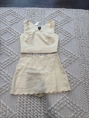 GAP Yellow Scallop Hem Linen Crop Top and Skort Set XS NWT